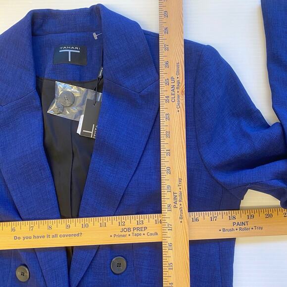 T Tahari Jacket Womens 8 Blue Double-Breasted Open Blazer Career Business NEW - Picture 13 of 13